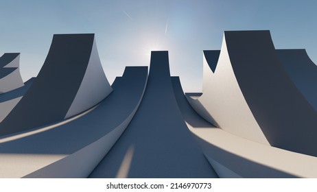 Futuristic Architecture Background Curved Roofs Of Buildings 3d Render