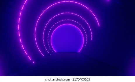 Futuristic architecture background glowing arched interior 3d render