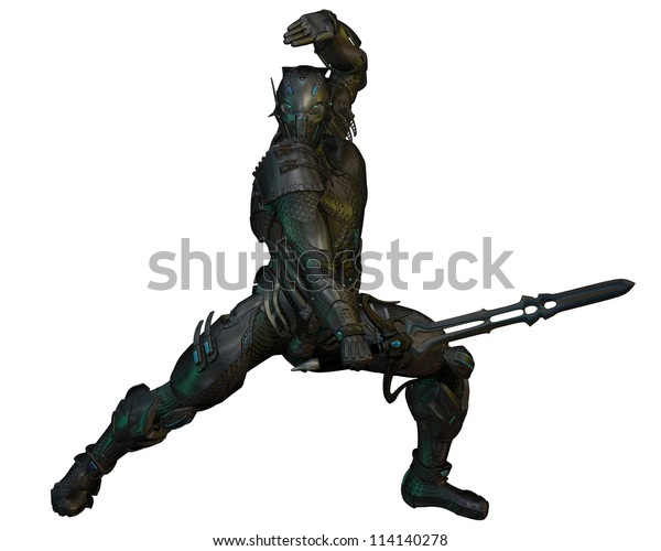 パワー剣を持つ未来的な装甲戦士の騎士 3dデジタルレンダリングイラスト のイラスト素材