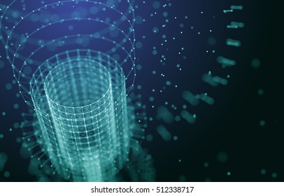 Futuristic Background. 3d Render Illustration. Abstract architecture.
Space construction. Dark sci-fi backdrop. Dots and lines connections. Science and technology concept. Big data macro wireframe.

