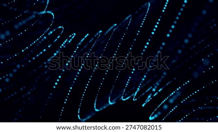 Futuristic background with glowing objects. Blue particles in cyberspace.