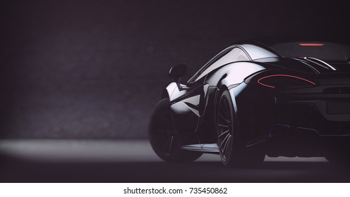 Futuristic Black Sports Car, Rear View (with Grunge Overlay) Concept, Brandless - 3d Illustration