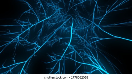 Futuristic blood vessel 3d illustration. Blue glowing veins 3D rendering.