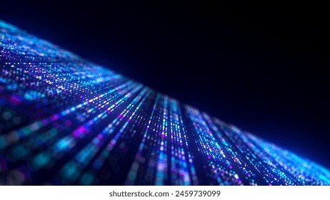 Futuristic blue dots background. Abstract glitch background. Corrupted binary code. Technology of many glowing particles. Artificial intelligence. Big data visualization. 3d rendering. - Powered by Shutterstock