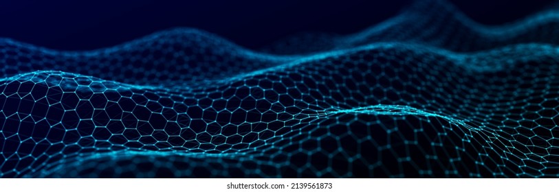 Futuristic Blue Hexagon Dynamic Wave. Futuristic Honeycomb Concept. Digital Technology Web Flow. Big Data Visualization. 3D Rendering.