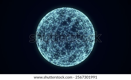 Futuristic blue sphere of particles and lines. Network connection big data. Abstract technology background. 3d rendering.