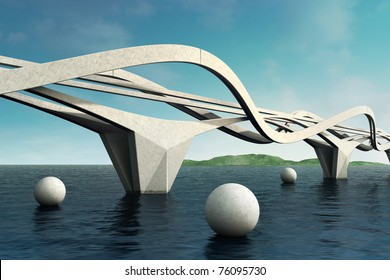 Futuristic Bridge. Architectural Composition. 3d.