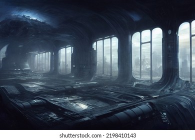 Futuristic Building Interior Or Hangar In Scifi World