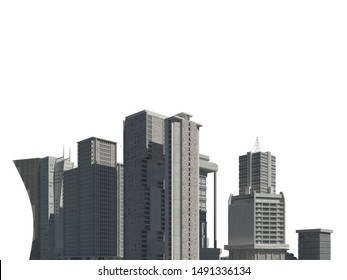 Futuristic Buildings Isolated On White Background 3D Illustration