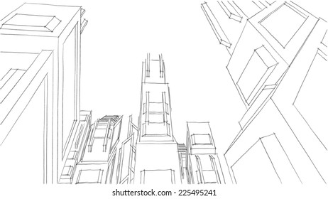 Futuristic Buildings Sketch Stock Illustration 225495190