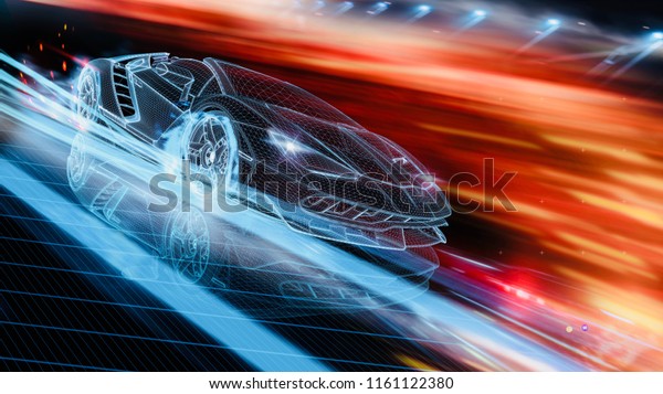 Futuristic car concept - High speed wire car\
(with grunge overlay) - 3d\
illustration