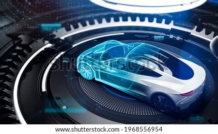Futuristic car technology concept with wireframe intersection (3D illustration)