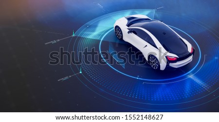 Futuristic car with technology user interface concept scene (3D Illustration)