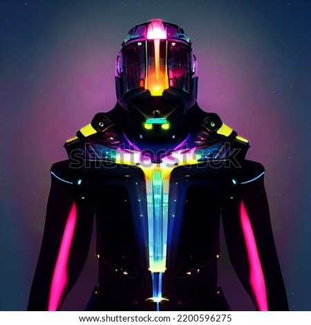 Futuristic character with neon glow elements. Neon art. Futuristic.