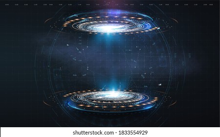Futuristic circle  HUD, GUI, UI interface screen design. Abstract style on blue background. Abstract  background. Abstract technology communication design innovation concept background.