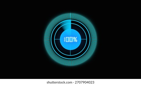 Futuristic Circular Progress Indicator at 100% Percent with Cyan Glow progress bar loading