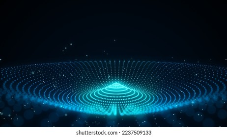 Futuristic circular wave. Dark cyberspace. Abstract sound wave with dots. White moving particles on a blue background. 3d rendering. - Powered by Shutterstock