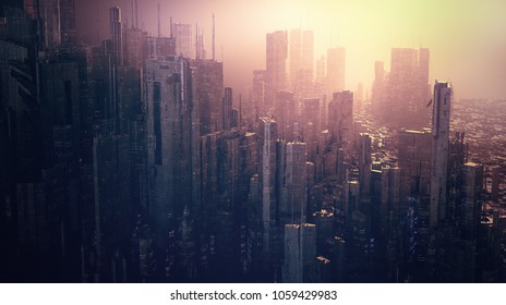 futuristic city; 3d illustration