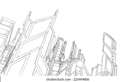 Futuristic City Buildings Sketch Stock Illustration 225494806 ...