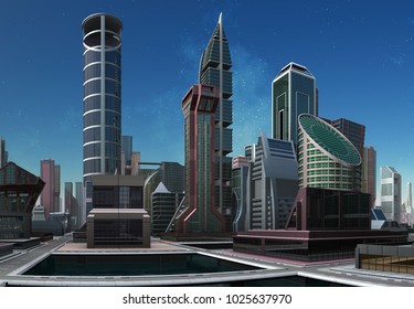 Futuristic City Skyline 3d Illustration Stock Illustration 1025637970 ...
