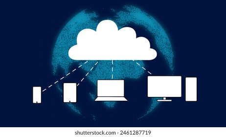 Futuristic Cloud Computing Illustration with Globe on Solid Background