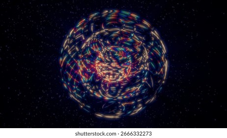 Futuristic colored sphere of particles and lines. Network connection big data. Abstract technology background. 3d rendering.