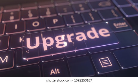 Futuristic computer keyboard and transparent upgrade key. Conceptual 3D rendering