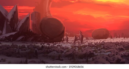 Futuristic Concept Art. Alien Planet. Science Fiction Theme. Colorful Artistic Landscape. 2d Illustration.