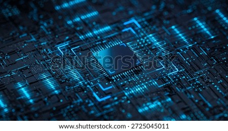 Futuristic CPU Processor on Digital Circuit Board Technology Background. 3D Illustration
