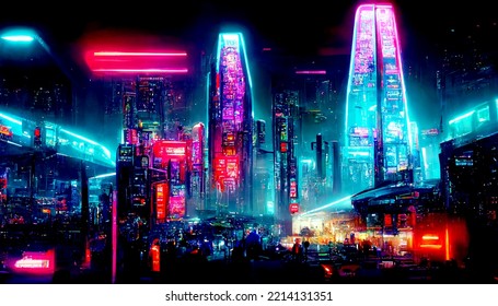 Futuristic cyberpunk city full of neon lights at night, Retro future illustration in a style of pixel art, Blurred background - Powered by Shutterstock