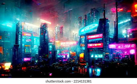 Futuristic cyberpunk city full of neon lights at night, Retro future illustration in a style of pixel art, Blurred background - Powered by Shutterstock