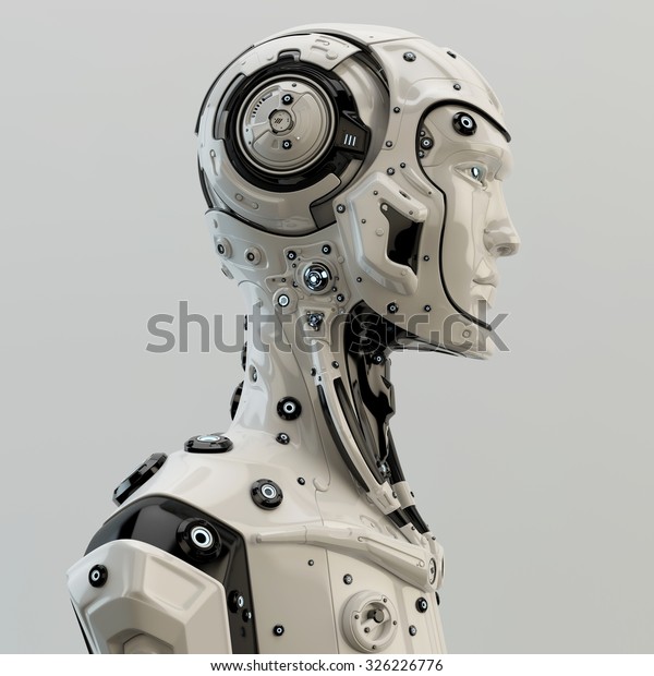 未来的なサイボーグのプロファイル スタイリッシュなロボット男性のサイドレンダリング プロファイル内の未来的なサイボーグ のイラスト素材