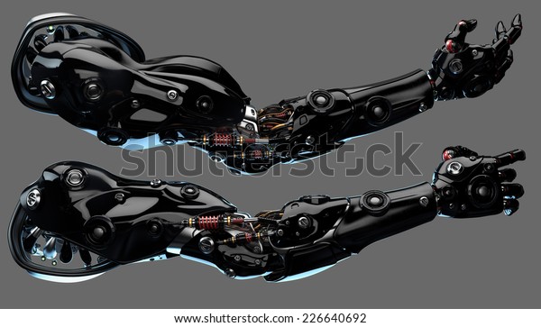 強い筋肉構造の未来的なサイボーグ義腕 ロボット手 のイラスト素材