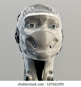 Futuristic cyborg without mouth and nose / Unusual mouth-less robot