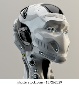 Futuristic cyborg without mouth and nose / Unusual mouth-less robot