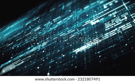 Futuristic data matrix, telemetry and encrypt numbers simulation display for head up display in cyber space abstract de-focus environment background