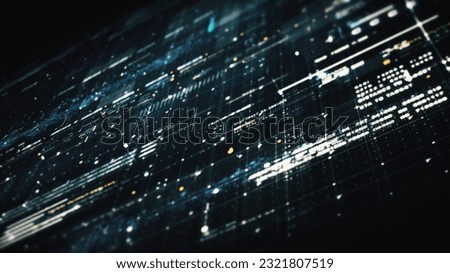 Futuristic data matrix, telemetry and encrypt numbers simulation display for head up display in cyber space abstract de-focus environment background