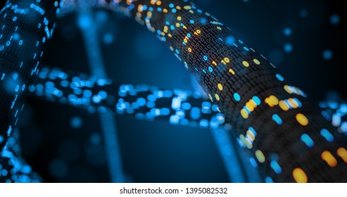 Futuristic data stream, Digital flow. Dynamic pattern with power rays and light.Data transferring. Information concept. Technology background. 3D rendering