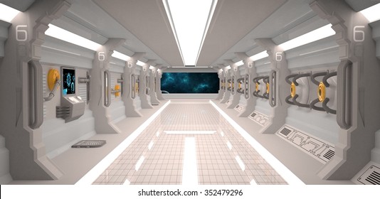 Futuristic Design Spaceship Interior Metal Floor Stock Illustration 352479296