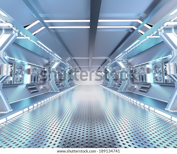 Futuristic Design Spaceship Interior Metal Floor Stock