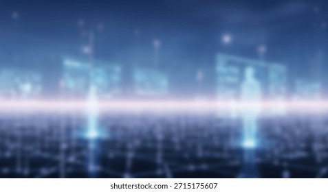 Futuristic digital avatars and data visualization with AI, virtual reality, and metaverse concept.