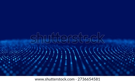 A futuristic digital backdrop with glowing particles and a flowing data stream. 3D depth perspective.