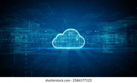 Futuristic digital background with a glowing cloud icon represents cloud computing, big data storage and data security, Technology digital data network connection, 3d rendering