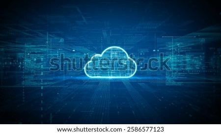 Futuristic digital background with a glowing cloud icon represents cloud computing, big data storage and data security, Technology digital data network connection, 3d rendering