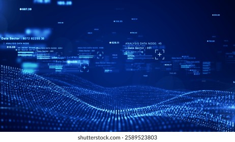 Futuristic digital big data network with binary code, Technology blockchain connection and data analytics, Cybersecurity, and artificial intelligence. 3d rendering