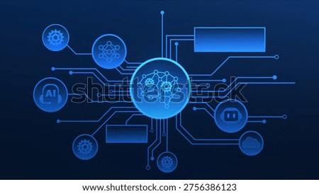 A futuristic digital concept showcasing interconnected circuits and symbols representing artificial intelligence and technology.