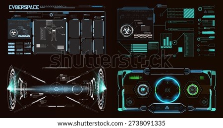 Futuristic digital interface design showcasing cyberspace elements with holographic features and data visualization.