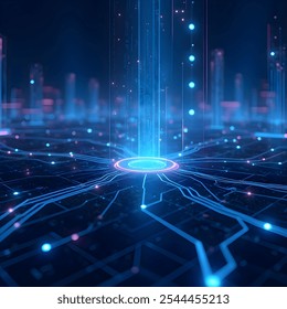 A futuristic digital landscape representing artificial intelligence and advanced technology