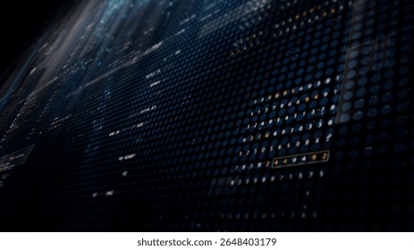 Futuristic digital screen matrix with encrypted data, hi-tech telemetry, and dynamic code patterns. Ideal for desktop displays, sci-fi UI, and cyber tech backgrounds