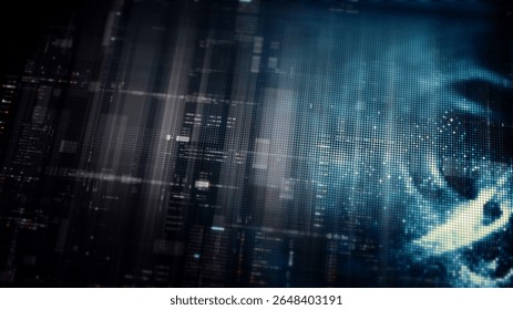 Futuristic digital screen matrix with encrypted data, hi-tech telemetry, and dynamic code patterns. Ideal for desktop displays, sci-fi UI, and cyber tech backgrounds